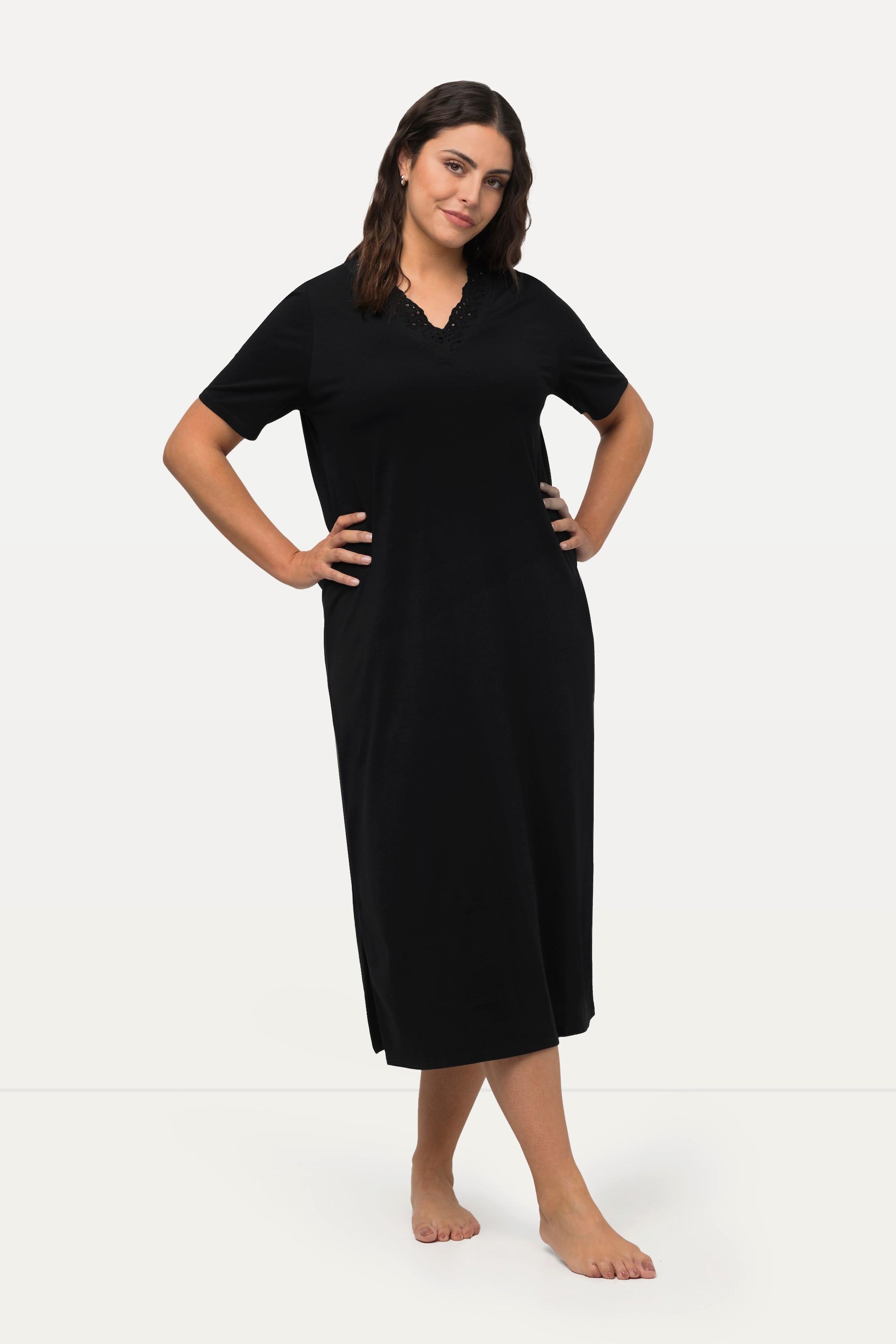 Ulla Popken Camicia da notte Ricami Traforati Scollo a V Mezza Manica  