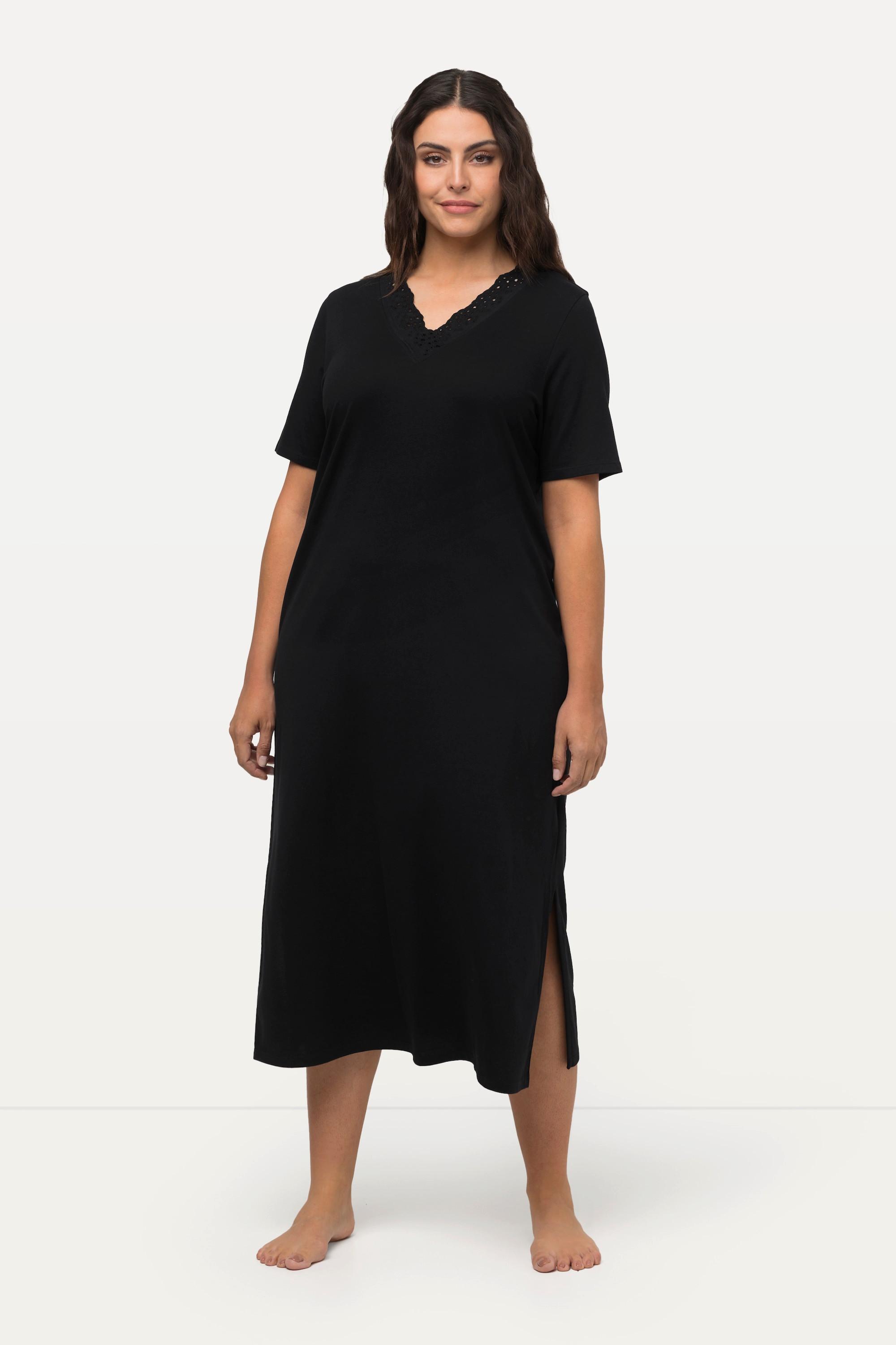 Ulla Popken Camicia da notte Ricami Traforati Scollo a V Mezza Manica  