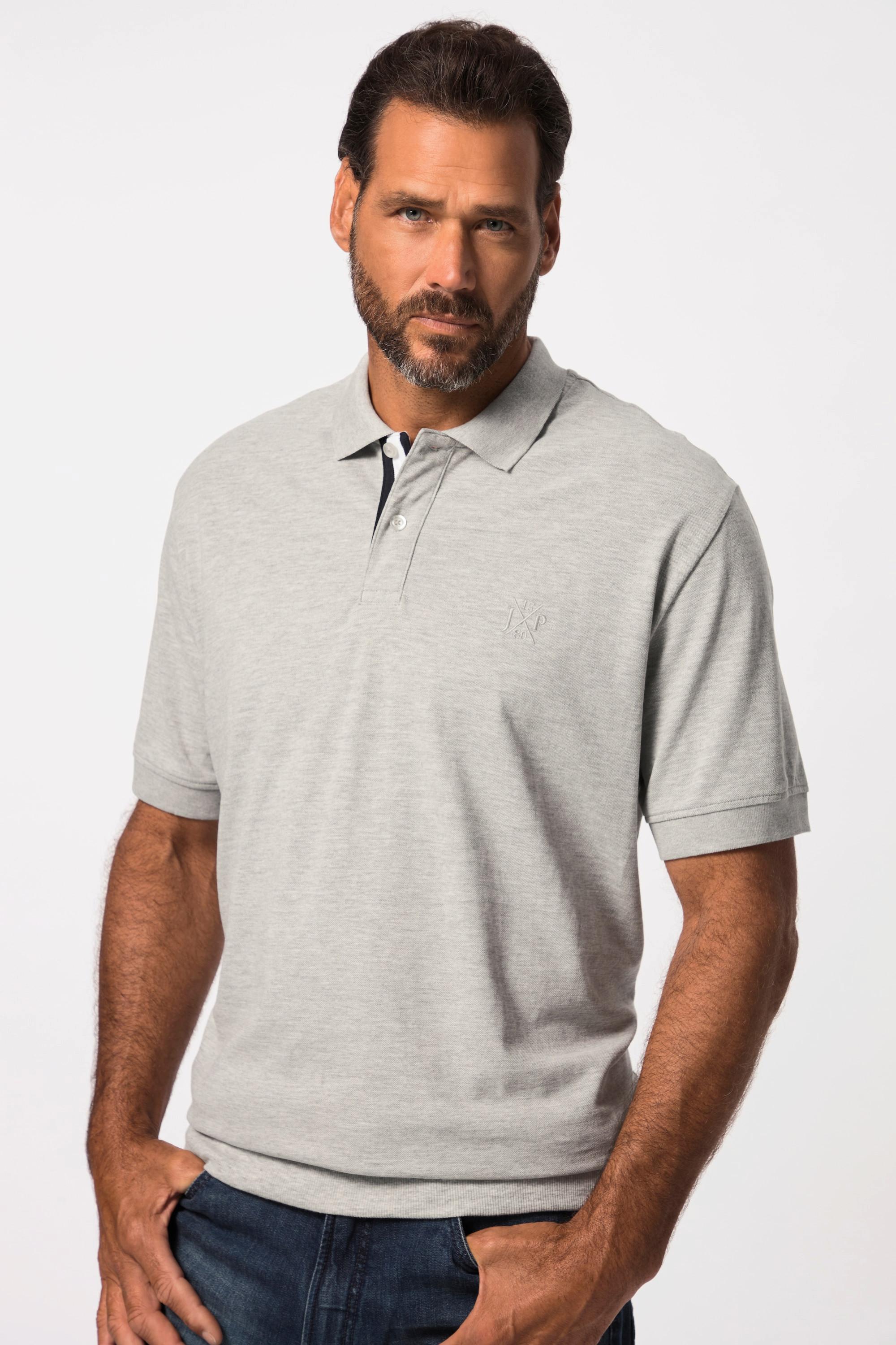 JP1880  Maglia polo in piqué con taglio speciale per l'addome e mezze maniche grigio mélange 