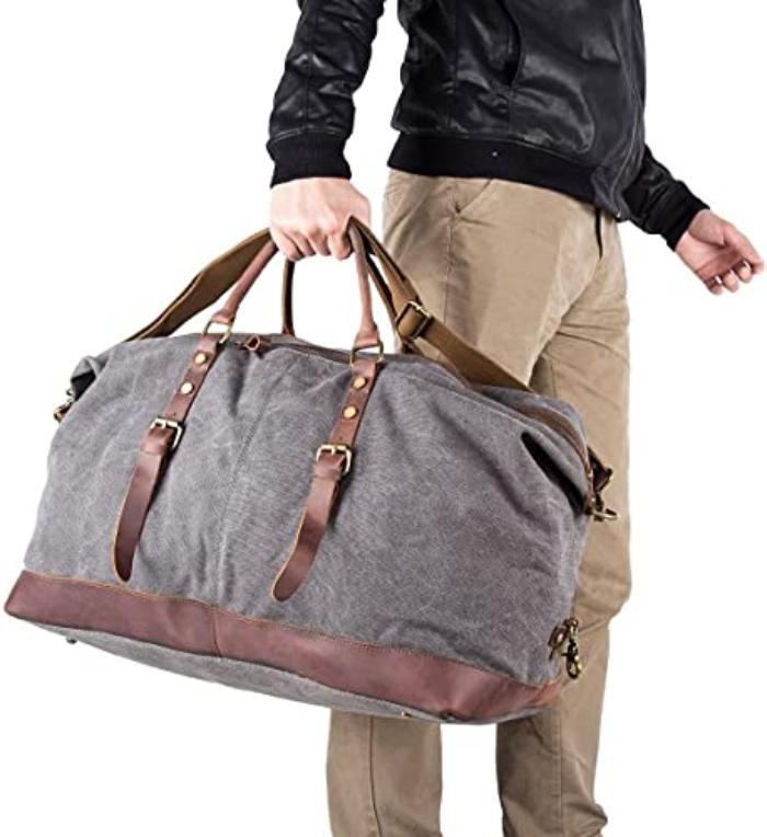 Only-bags.store  Vintage Canvas PU Leder Unisex Handgepäck Reisetasche Sporttasche Weekender Tasche für Kurztrip 