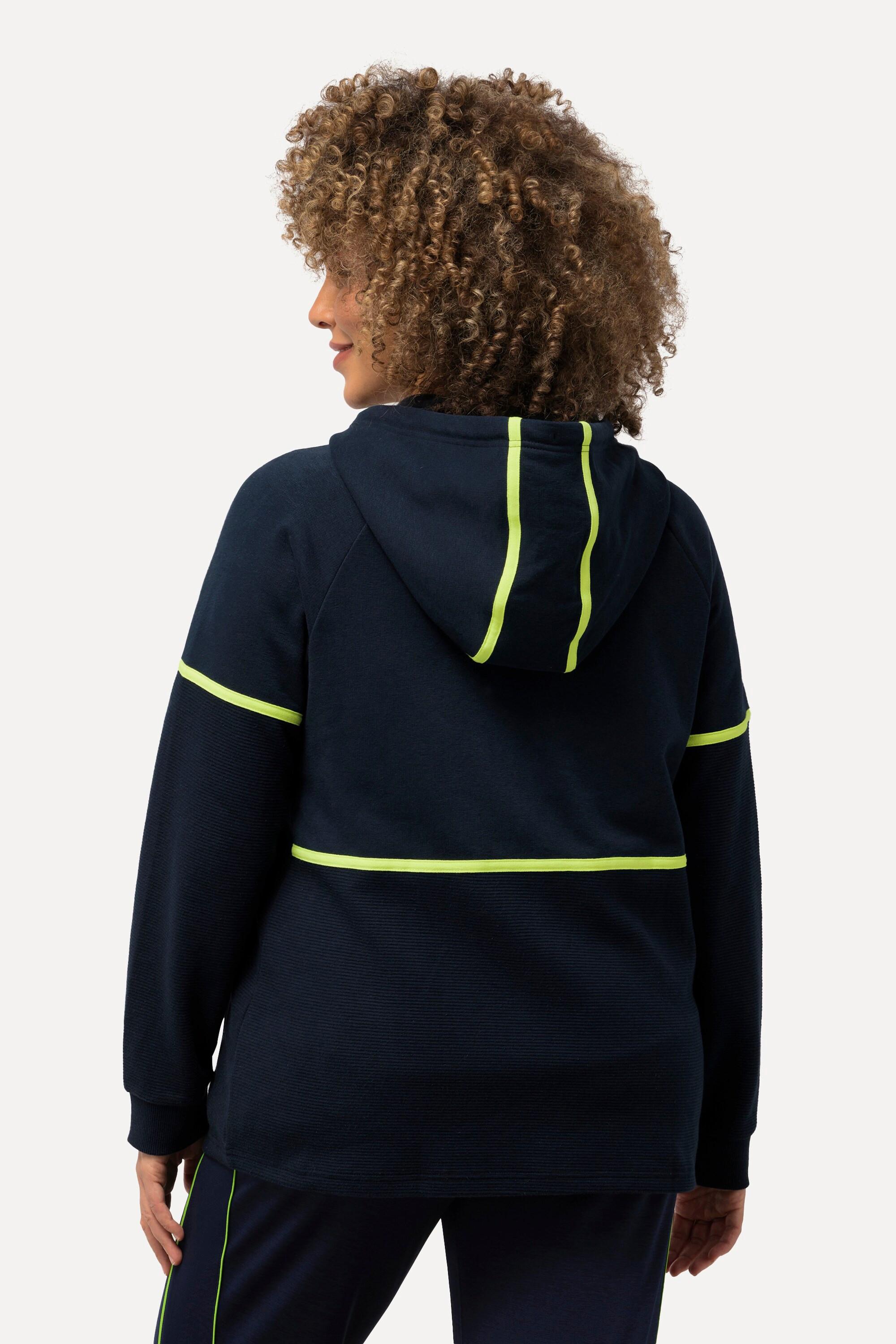 Ulla Popken  Hoodie-Jacke, Materialmix, Querrippen, Kapuze 