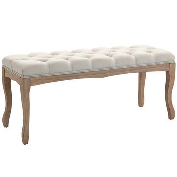 Banc Rembourré Pour Chambre Et Salon Banc, Banc Coffre, Banc De Lit Vintage, Bois D'Hévéa, Lin, Beige, 110X40X48Cm