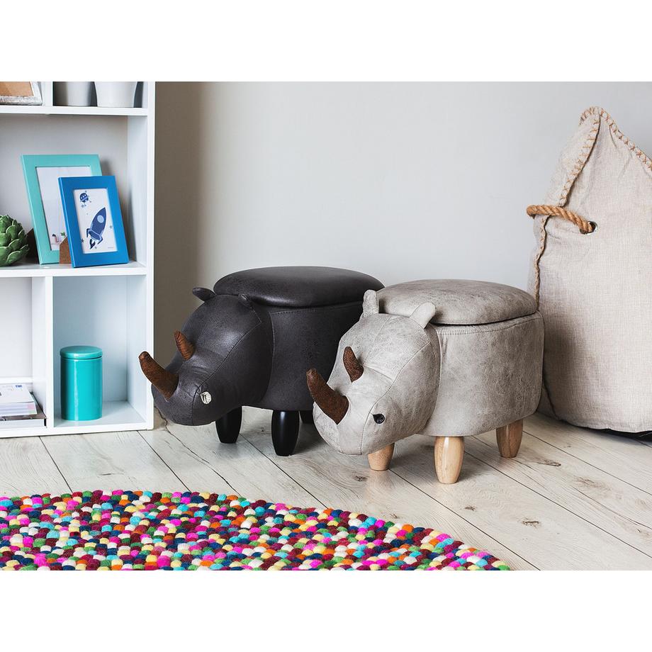 Beliani Tabouret de rangement animal en Cuir PU Rustique RHINO  