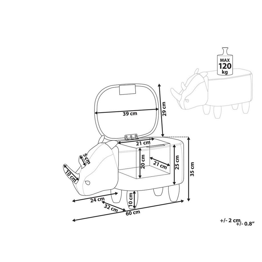 Beliani Tabouret de rangement animal en Cuir PU Rustique RHINO  