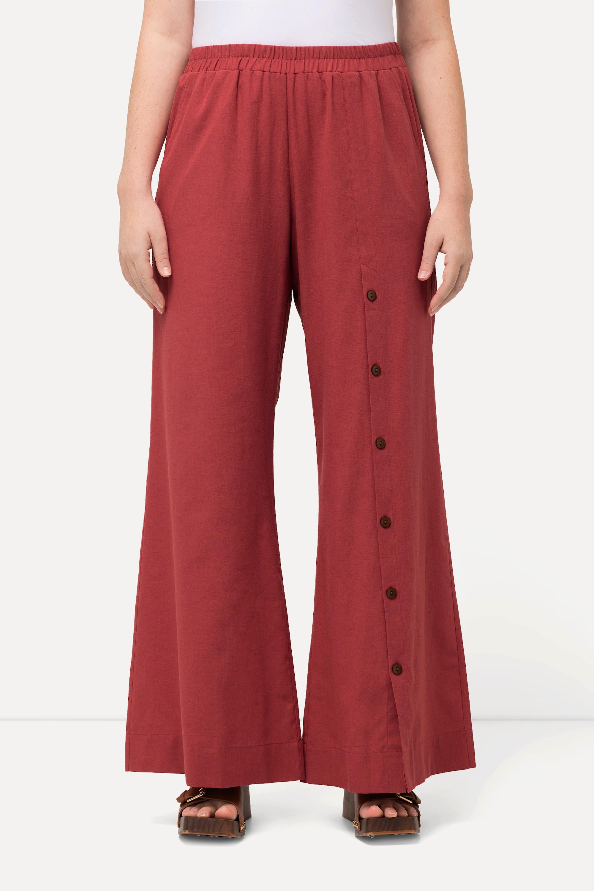 Ulla Popken  Pantaloni palazzo in lino misto con cintura elastica e taglio della gamba ampio 