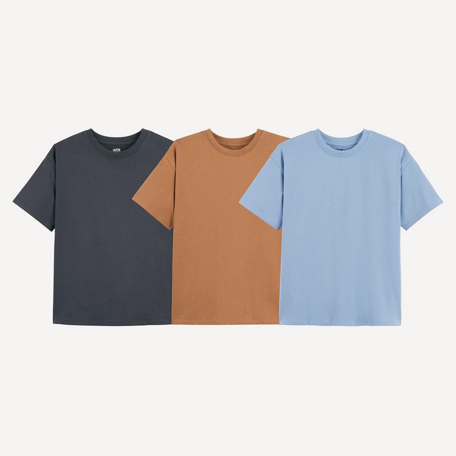 3er-Set T-Shirts mit kurzen Ärmeln und Rundhalsausschnitt
