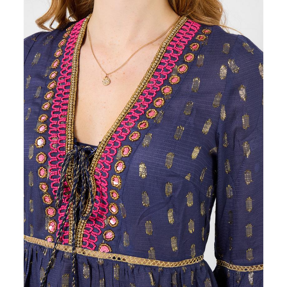 Joe Browns Robe Tunique Col V à Lacets et Perles  