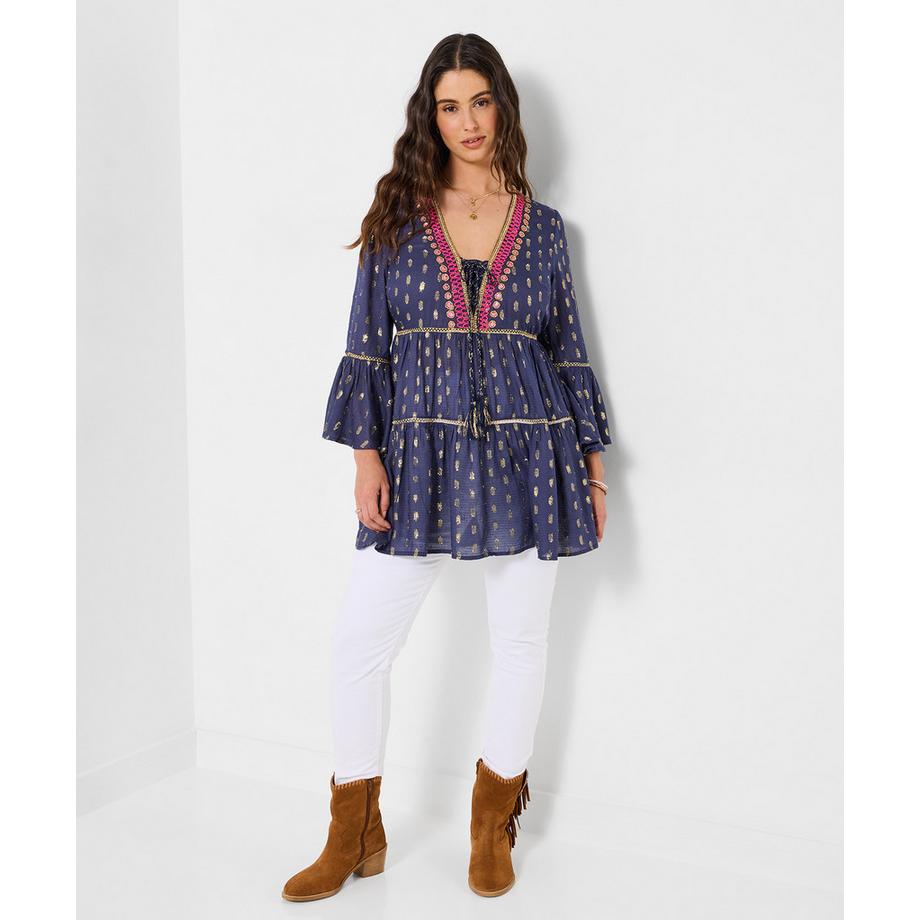 Joe Browns Robe Tunique Col V à Lacets et Perles  