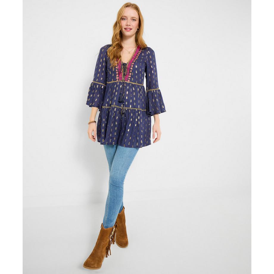 Joe Browns Robe Tunique Col V à Lacets et Perles  