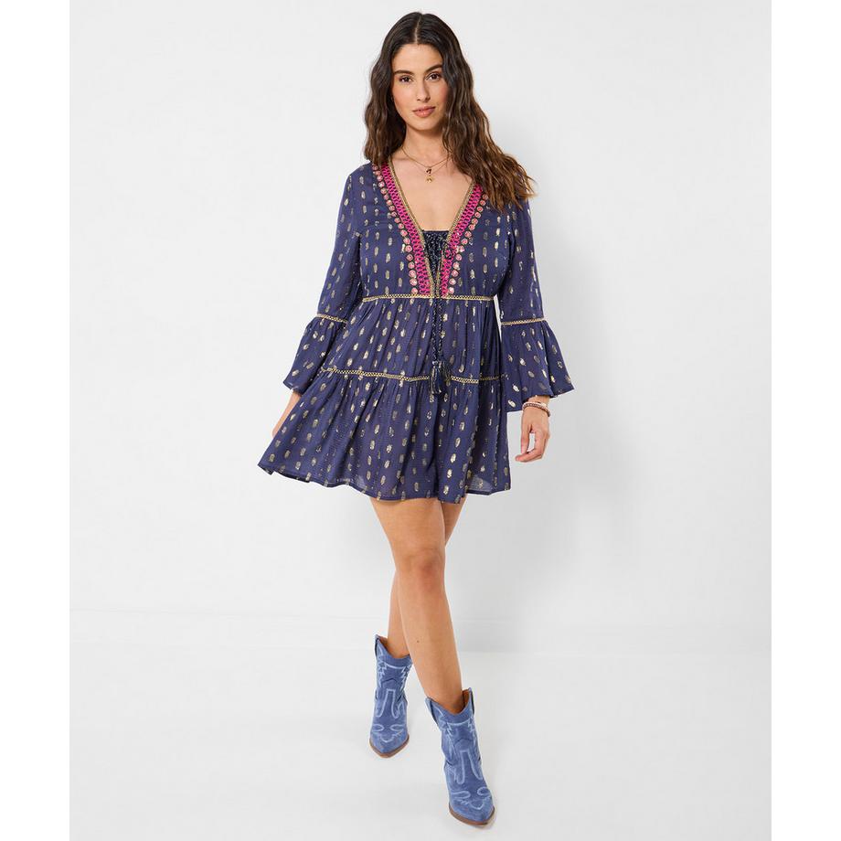 Joe Browns Robe Tunique Col V à Lacets et Perles  