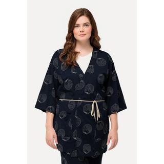 Ulla Popken  Kimono in cotone biologico con ricami, scollo a V e maniche a 3/4 