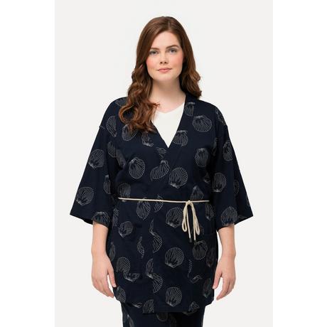 Ulla Popken  Kimono in cotone biologico con ricami, scollo a V e maniche a 3/4 