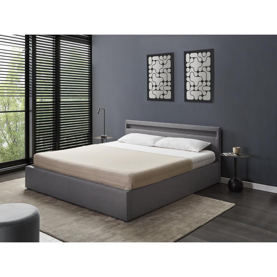 Beliani Lit ottoman avec LED en Tissu ARMELLE  