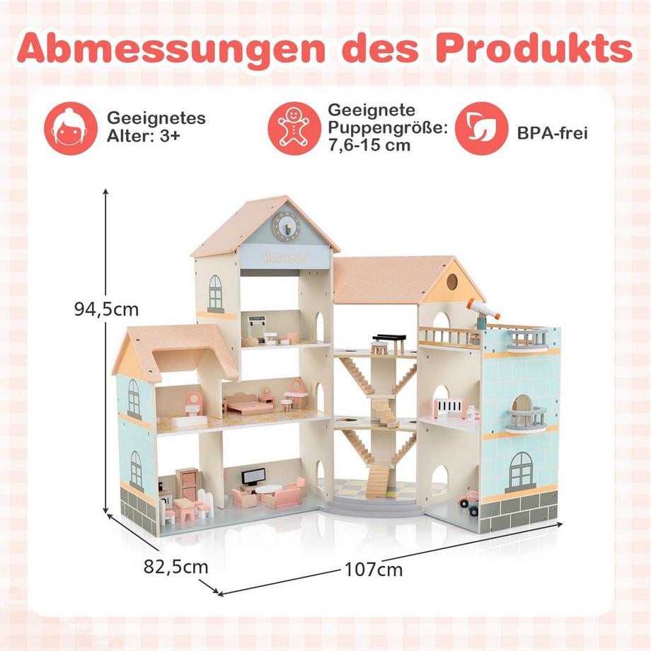 Northix  Puppenhaus aus Holz mit 41 Teilen 