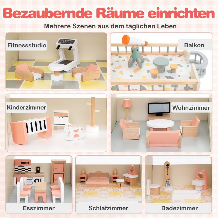 Northix  Puppenhaus aus Holz mit 41 Teilen 