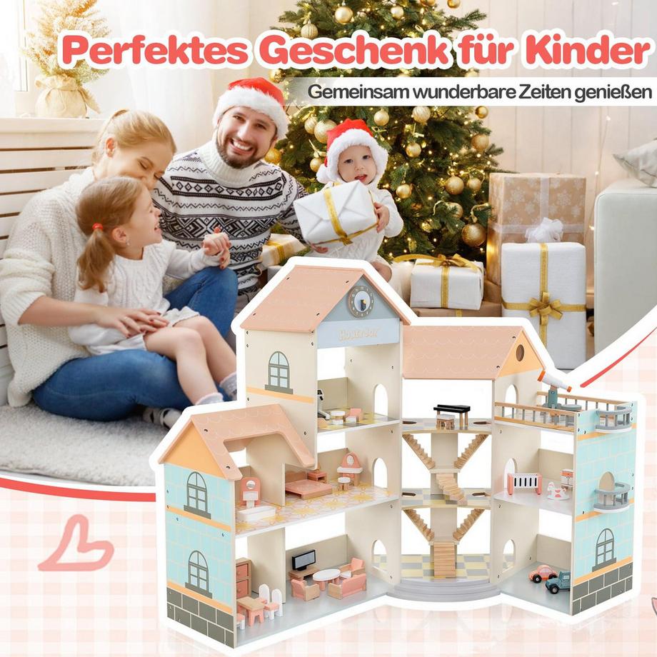 Northix  Puppenhaus aus Holz mit 41 Teilen 