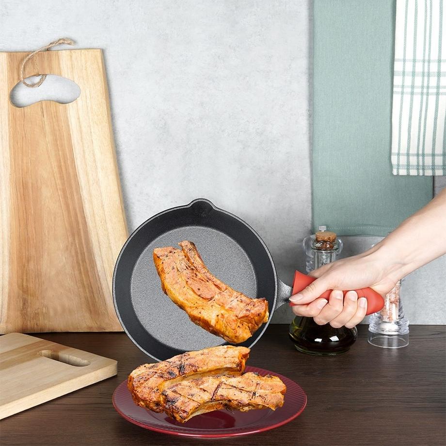 B2X  Poêle en fonte 20 cm avec couvercle en silicone pour induction et four 