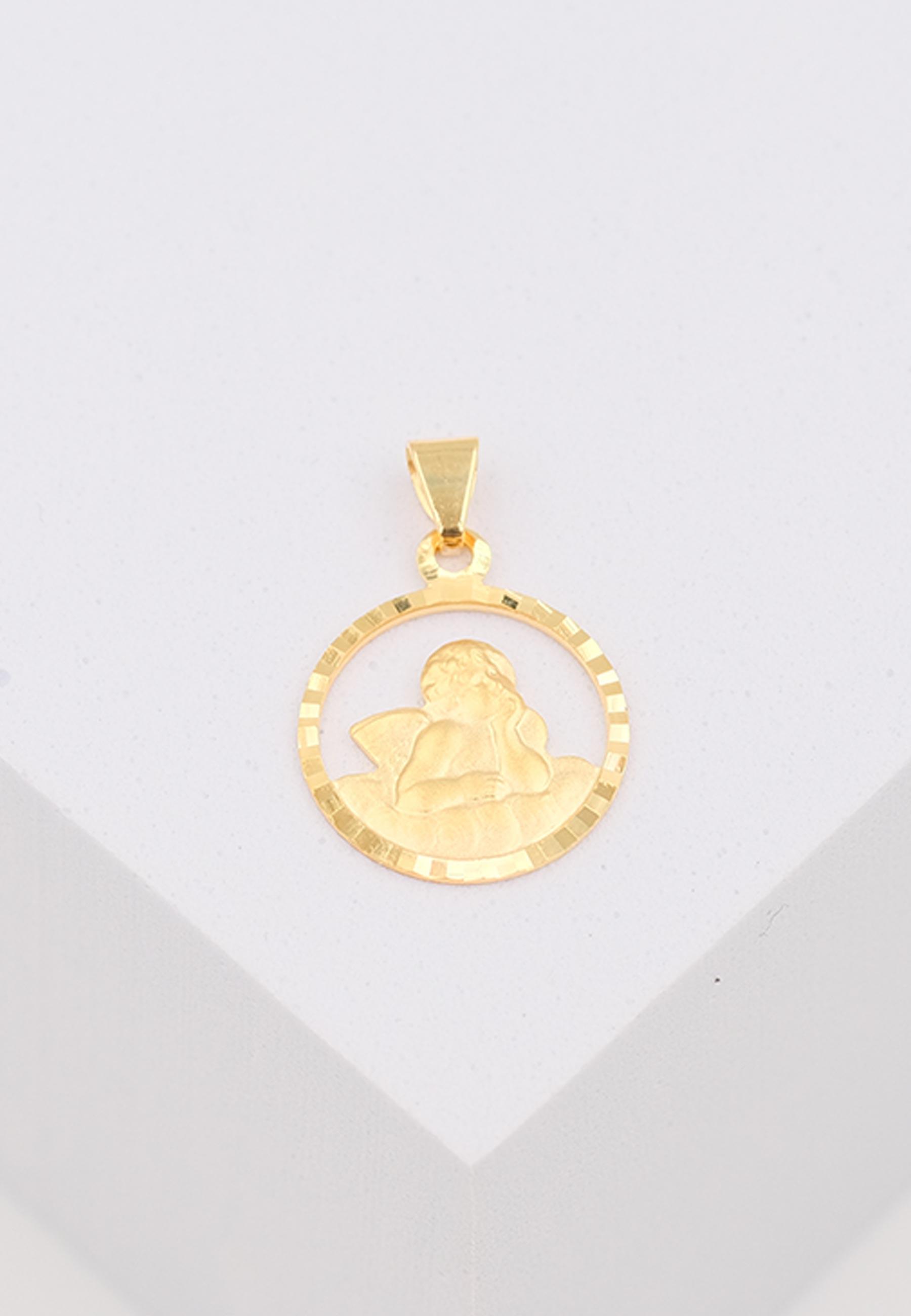 MUAU Schmuck  Pendentif ange en or jaune 750 cercle découpé, 18x13mm 