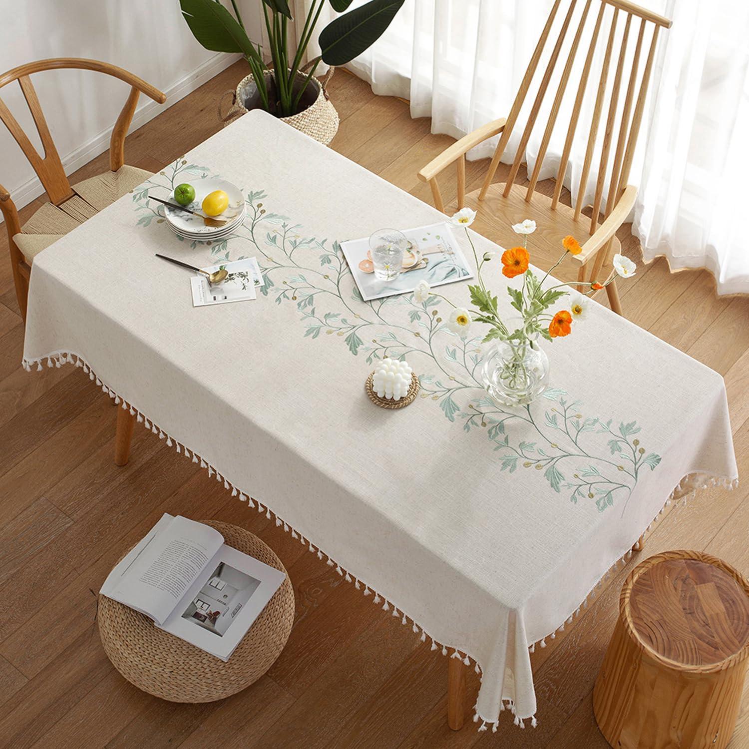 Alopini Nappe Rectangulaire en Coton Linable Lavable Antifouling Design Tassel pour Cuisine, Salle à manger, Pique-nique, Extérieur, Jardin  