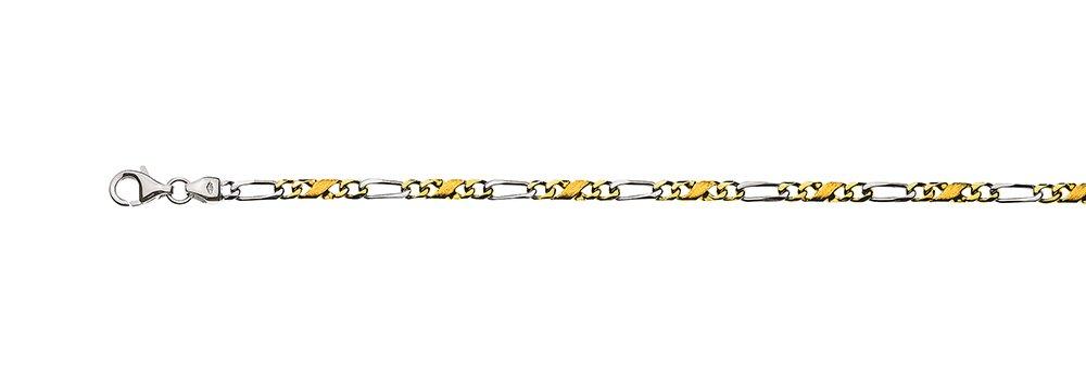 MUAU Schmuck  Bracelet Carrera/Figaro Bicolor Gelb-/Weissgold 750, 22cm, 3.5mm 