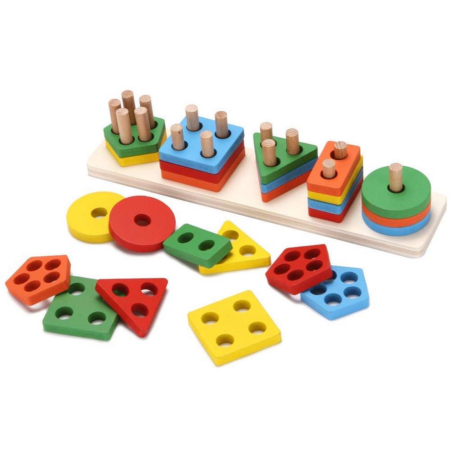 Activity-board  Hölzerne Puzzles Kinder Kleinkind Geometrisches Stapeln Spiel Farben und Formen Sortieren Spiel Lernspielzeug 