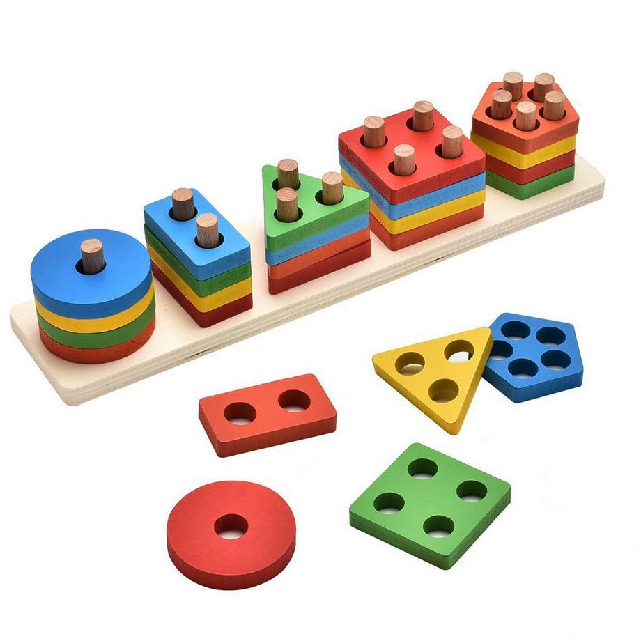 Hölzerne Puzzles Kinder Kleinkind Geometrisches Stapeln Spiel Farben und Formen Sortieren Spiel Lernspielzeug