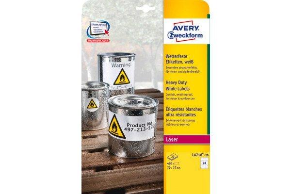 Avery-Zweckform AVERY ZWECKFORM Etiketten Laser 70x37mm, wetterfest 20 Blatt  