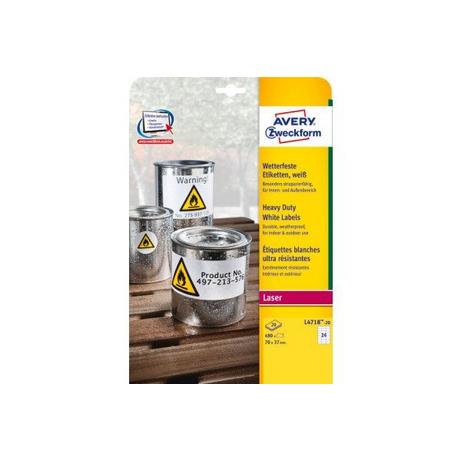 Avery-Zweckform Avery Zweckform Wetterfeste Folien-Etiketten, 70 x 37 mm, 20 Bogen/480 Etiketten  