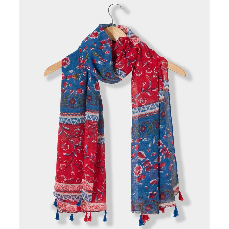 Leichter Schal mit Kontrastmuster und Quasten