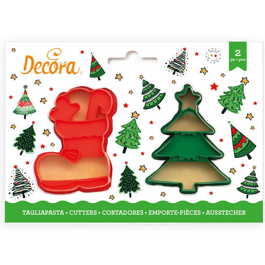 Decora Set di tagliabiscotti Albero di Natale e Stivali invernali 2 pezzi  