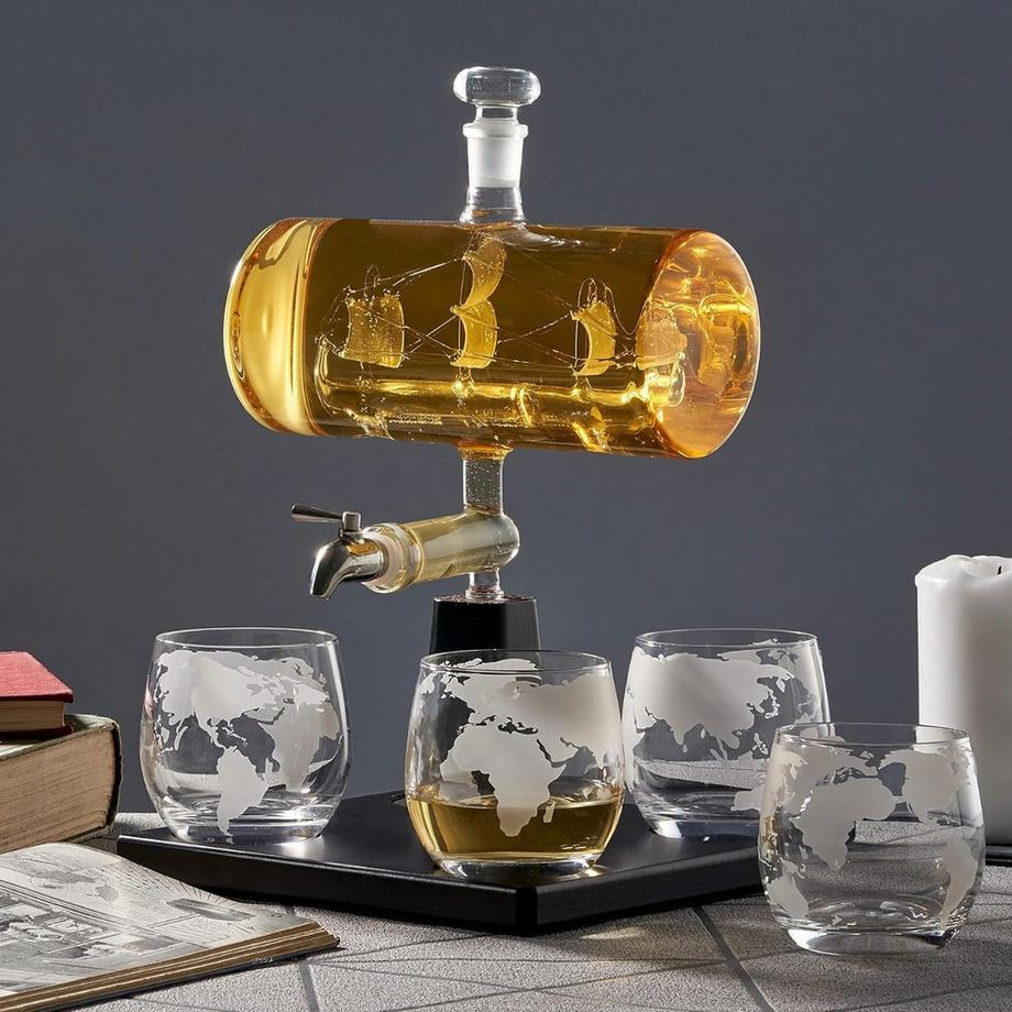 Oak & steel  Whisky Gläser und Dekanter Schiff 