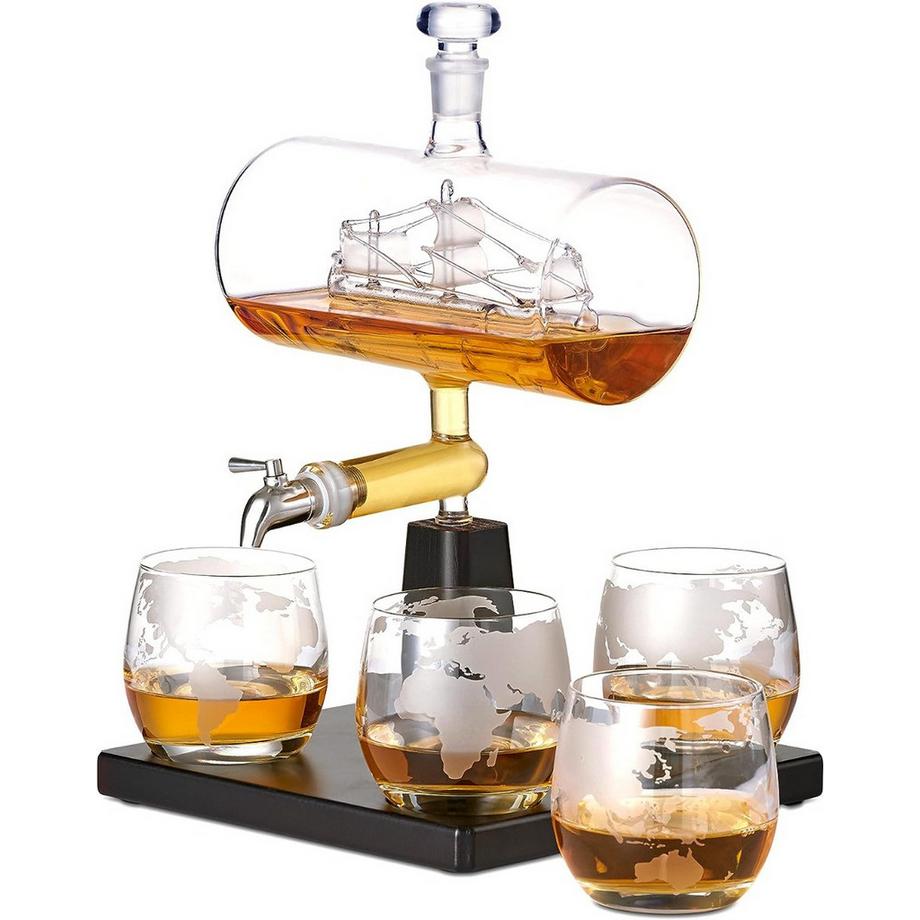 Oak & steel  Whisky Gläser und Dekanter Schiff 