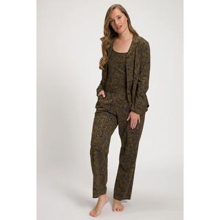 Ulla Popken  Veste de pyjama, feuilles, col à revers, coton bio 