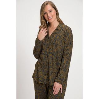 Ulla Popken  Veste de pyjama, feuilles, col à revers, coton bio 