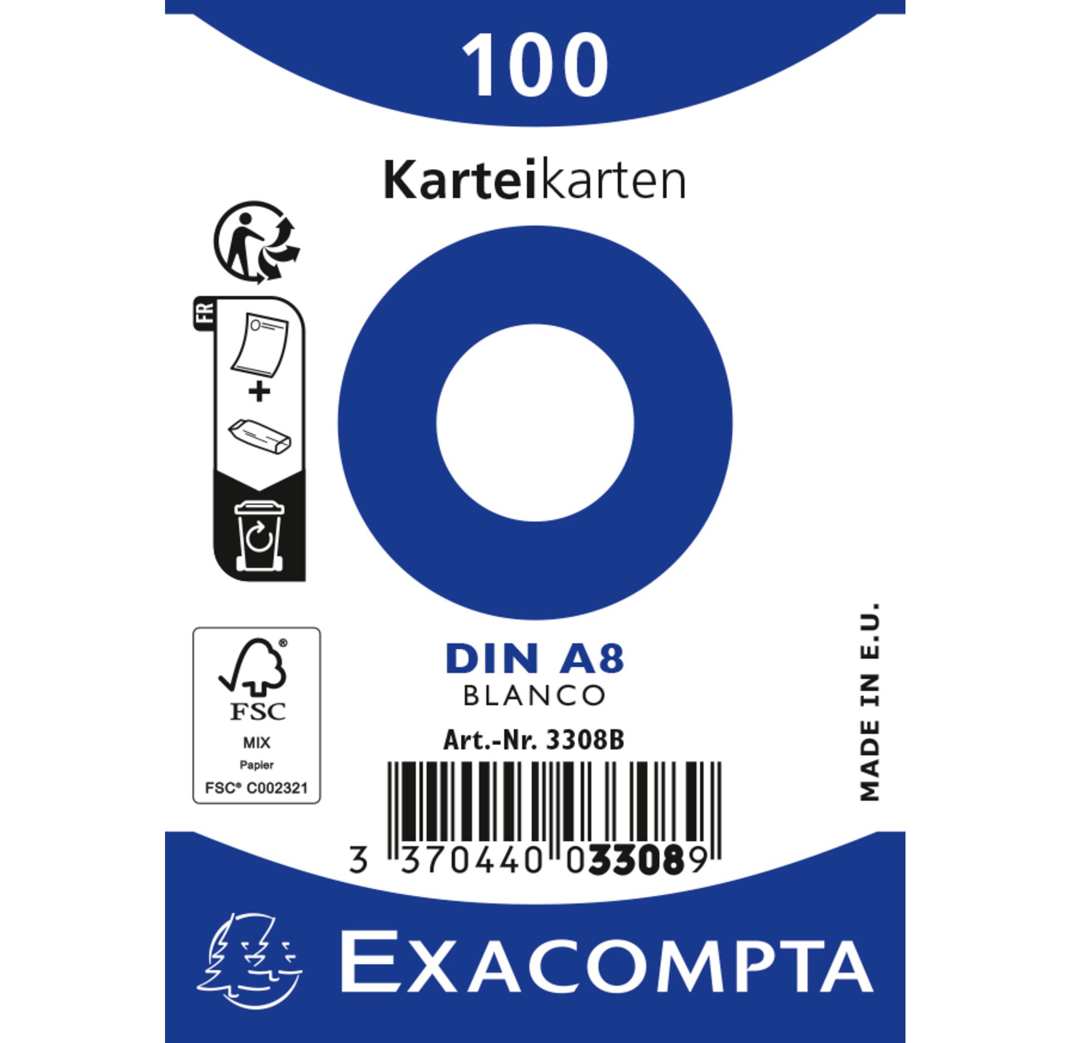 Exacompta Paquet 100 fiches sous film - bristol uni non perforé 55x74mm - x 48  