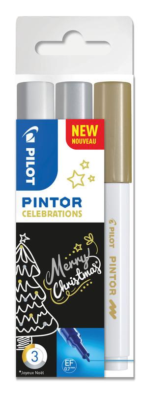 Pilot Pilot Pintor evidenziatore 3 pz Punta sottile Oro, Argento, Bianco  