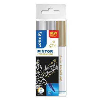 Pilot Pilot Pintor evidenziatore 3 pz Punta sottile Oro, Argento, Bianco  