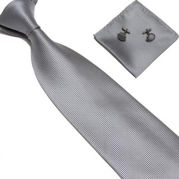 Kostümzubehör | Krawatte + Einstecktuch + Manschettenknöpfe - Grau