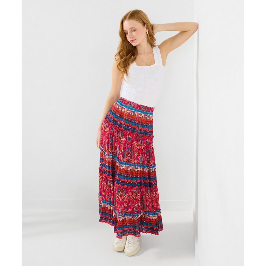 Crinkle-Maxirock im Boho-Stil