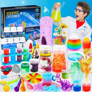 Kit de 80+ expériences scientifiques pour enfants, jouets scientifiques STEM, kit de chimie, culture de cristaux, volcan, laboratoire de chimie