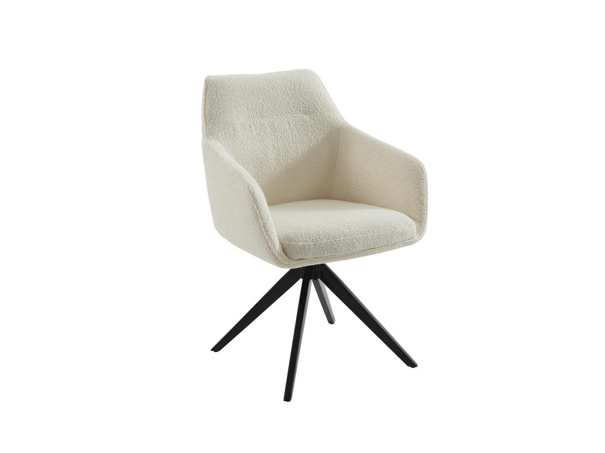 Vente-unique Sedia girevole con braccioli Tessuto bouclette e Metallo nero Bianco - Lotto di 2 - MUSE  