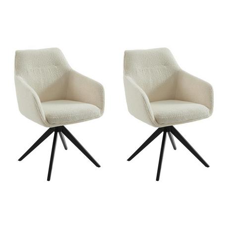 Vente-unique Sedia girevole con braccioli Tessuto bouclette e Metallo nero Bianco - Lotto di 2 - MUSE  