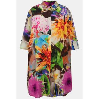 Ulla Popken  Blusa lunga con lyocell, fiori, collo da camicia e maniche a 3/4 