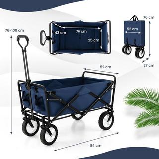 Northio Carretto pieghevole con manico regolabile e portabicchieri, portata fino a 68 kg per la spesa, il campeggio, blu navy  