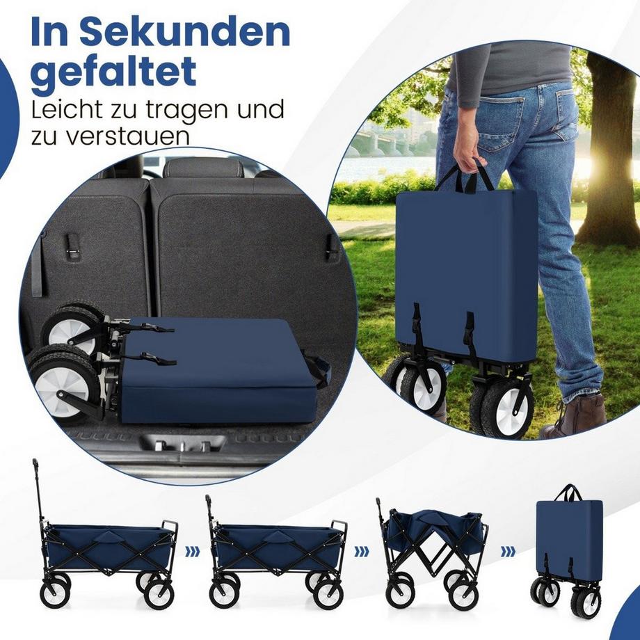 Northio Faltbarer Bollerwagen mit Verstellbarem Griff & Getränkehaltern bis 68 kg Belastbar für Einkaufen Camping Marineblau  