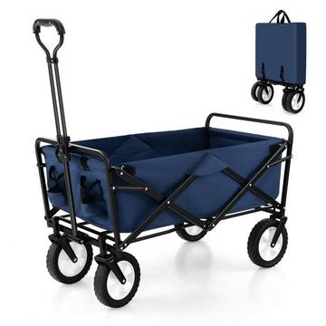 Carretto pieghevole con manico regolabile e portabicchieri, portata fino a 68 kg per la spesa, il campeggio, blu navy