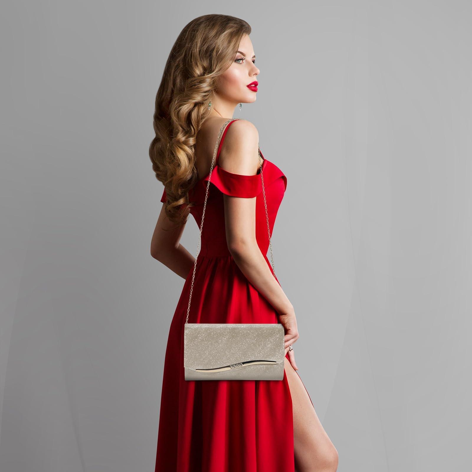 Only-bags.store Modische Abendhandtasche Elegante Hochzeitsketten-Clutch  