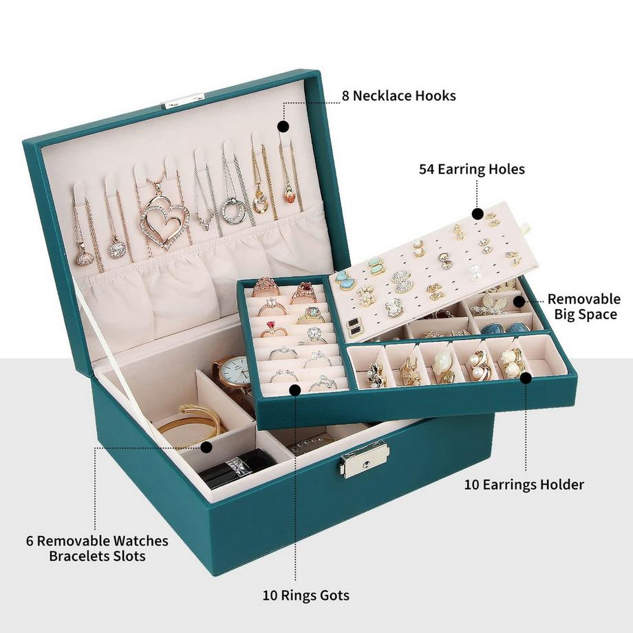 Only-bags.store  Schmuckkästchen mit 2 Ebenen, PU-Leder-Schmuckkästchen 