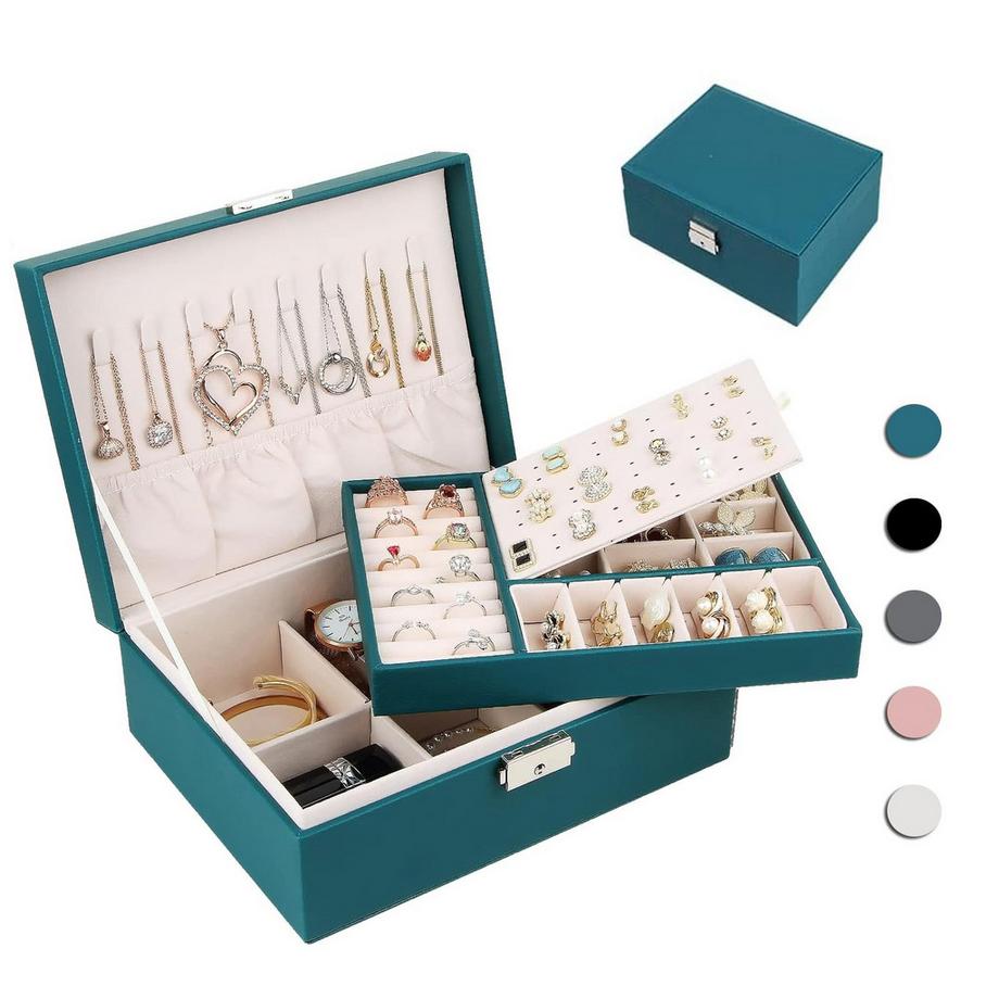 Only-bags.store  Schmuckkästchen mit 2 Ebenen, PU-Leder-Schmuckkästchen 