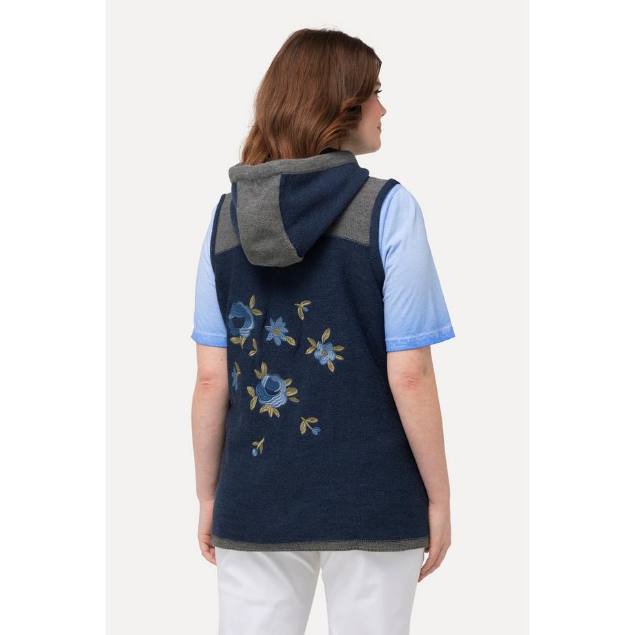 Ulla Popken Strickweste abnehmbare Kapuze florale Stickereien  